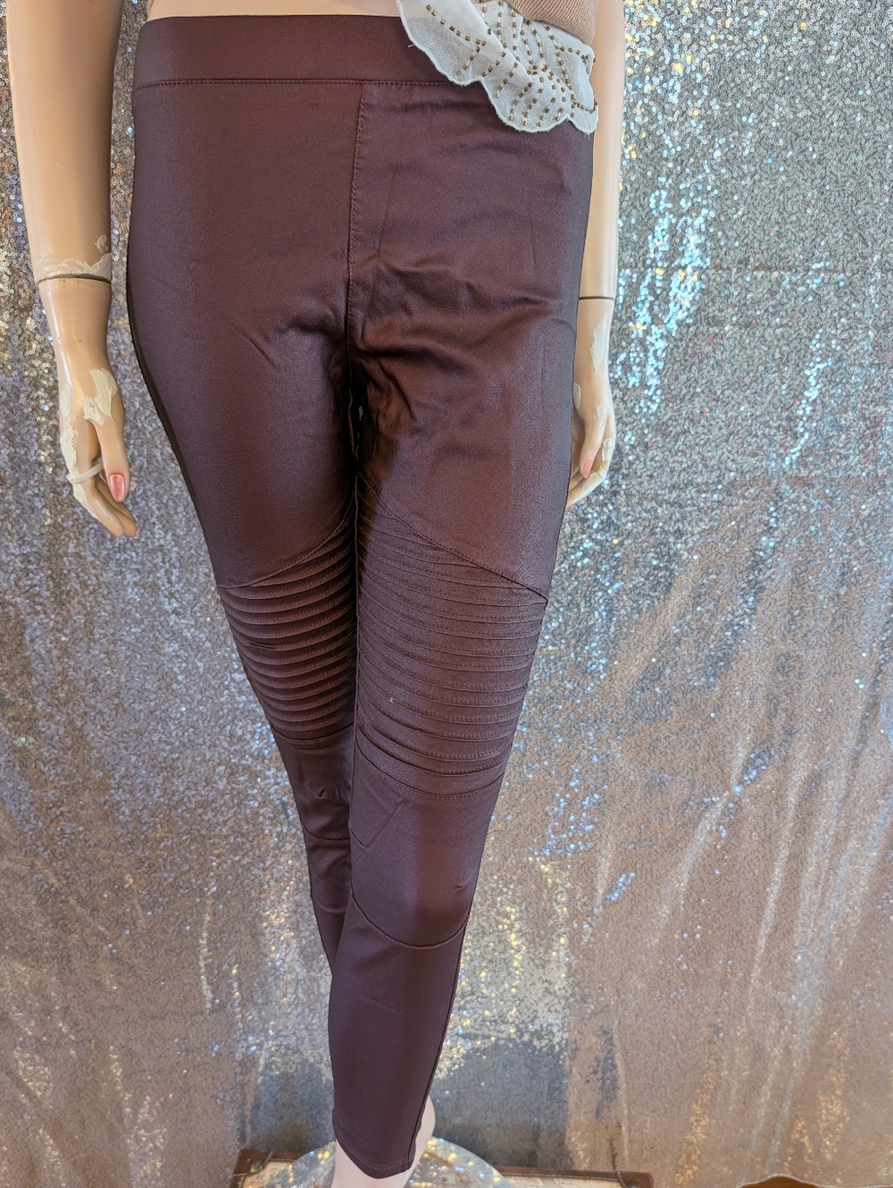 Urban Heritage Moto Style Leggings - Burgundy/Plum